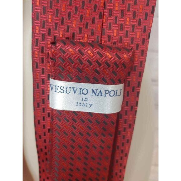Vesuvio Napoli VINTAGE Men's Red/Black Handkerchief & Tie Set. - Picture 8 of 9
